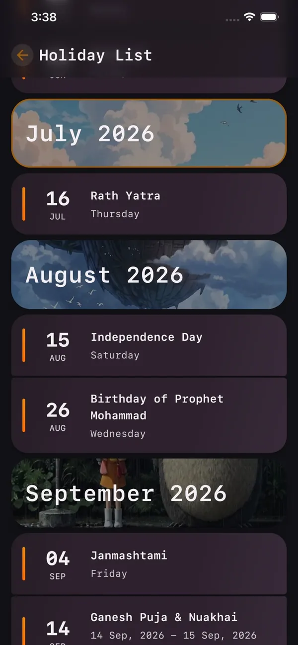 KIITO academic holiday list by month